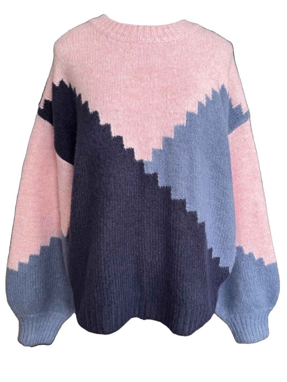 Skies Are Blue Slouchy Sweater Colorblock Chevron Chunky Pink Blue Medium New